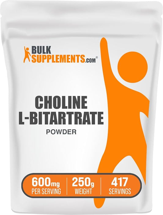 BulkSupplements.com Choline Bitartrate Powder - as Choline L-Bitartrate, Choline Supplement - Gluten Free, 600mg per Serving, 250g (8.8 oz) (Pack of 1)