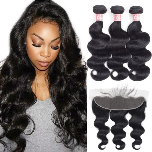 Brazilian Body Wave Frontal With Bundles 100% Unprocessed Human Hair Bundles With Frontal Brazilian Virgin Human Hair Weave And