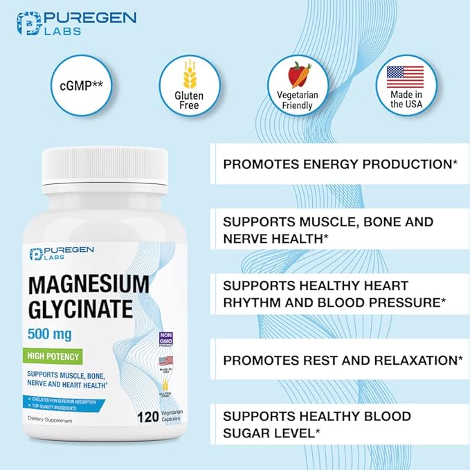 Magnesium Glycinate 500mg [High Potency] Veggie Caps, Chelated for Superior Absorption, Non-GMO, NO Gluten and Dairy, Supports Muscle, Joint, and Heart Health | Total 360 Capsules