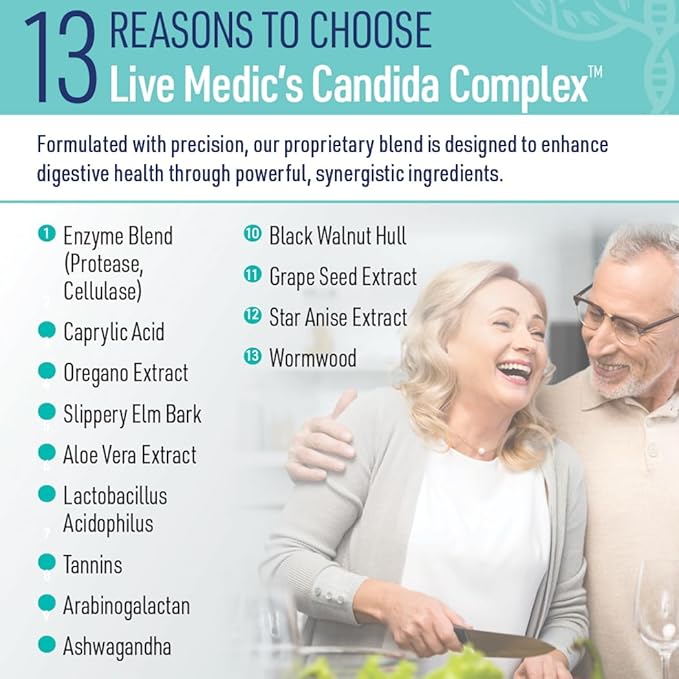 Candida Complex Oregano Oil, Digestive Enzymes, Candida Cleanse, Non-GMO Probiotic Supplement with Organic Herbs, Caprylic Acid, Grape Seed Extract, 60 Vegetarian Capsules