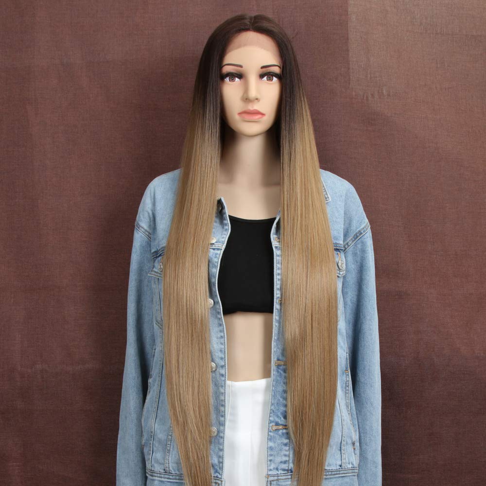 Style Icon 38'' Super Long Straight Wigs Lace Front Wigs 6'' Deeper Middle Part Lace Hairline Ombre Blonde Wig (38'', Tt6/23C)