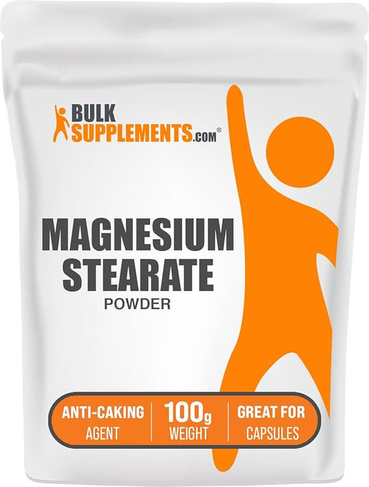 BulkSupplements.com Magnesium Stearate Powder - Anti-Caking, Flowing Agent, & Filler - Magnesium Stearate Food Grade, Servings May Vary - 100g (3.5 oz) (Pack of 1)