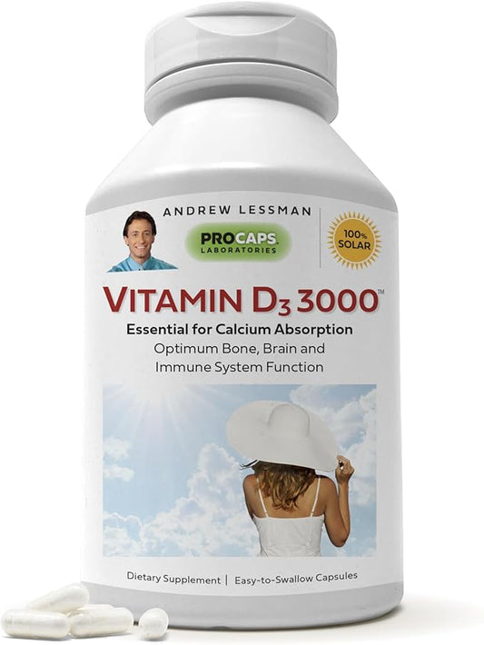 ANDREW LESSMAN Vitamin D3 3000 IU 180 Capsules - High Potency, Essential for Calcium Absorption, Supports Bone Health, Healthy Muscle Function, Immune System, More. Small Easy to Swallow Capsules