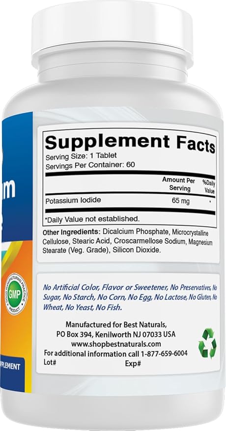 Best Naturals Potassium Iodide 65 mg - Dietary Supplement, 60 Tablets (3 Bottles) (3)