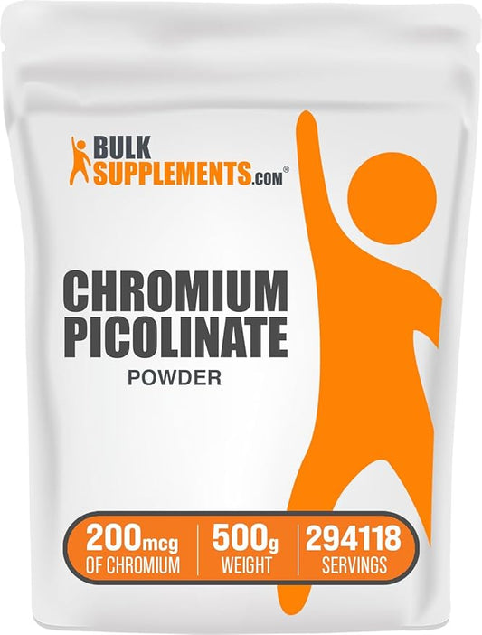 BulkSupplements.com Chromium Picolinate 200mcg Powder - Mineral Supplements - Gluten & Yeast Free, 200mcg of Chromium per Serving, 500g (1.1 lbs) (Pack of 1)