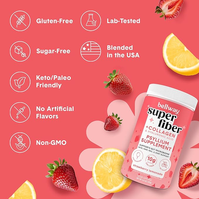 Bellway Super Fiber Powder + Collagen, Strawberry Lemonade Super Fiber Gummies Bundle
