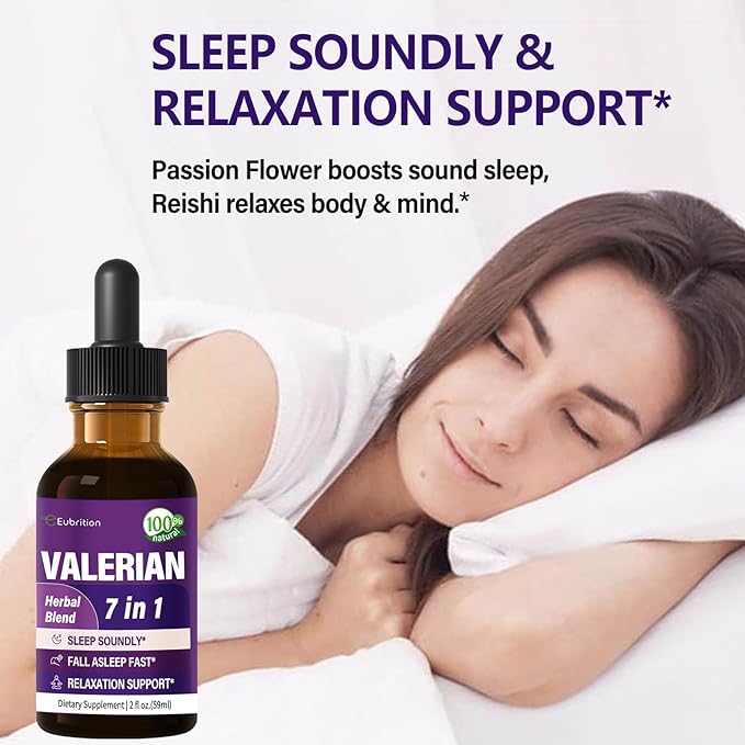 Valerian Root Sleep Support Drops, Passion Flower, Chamomile, Lavender, Soursop Leaves, & Hibiscus Herb Extract Supplement Tincture for Sleep Soundly & Deeply. 4 oz