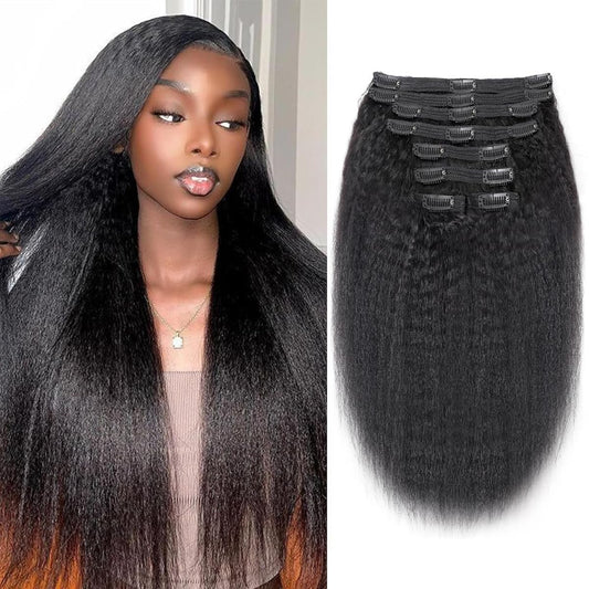 28Inch Clip In Hair Extensions Real Human Hair Kinky Straight Brazilian Human Hair Clip In Extensions 8Pcs Remy Hair Clip Ins Fo
