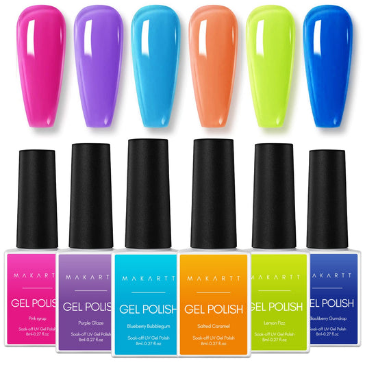 Makartt Gel Nail Polish, 6 Colors Gel Nail Polish Kit Pink Blue Green Pastel Jelly Rainbow Spring Gel Nail Polish 8Ml Crystal So
