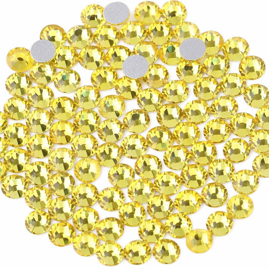 Beadsland 288Pcs Flat Back Crystal Rhinestones Round Gems For Nail Art And Craft Glue Fix,Lemon Yellow,Ss34,7.1-7.3Mm