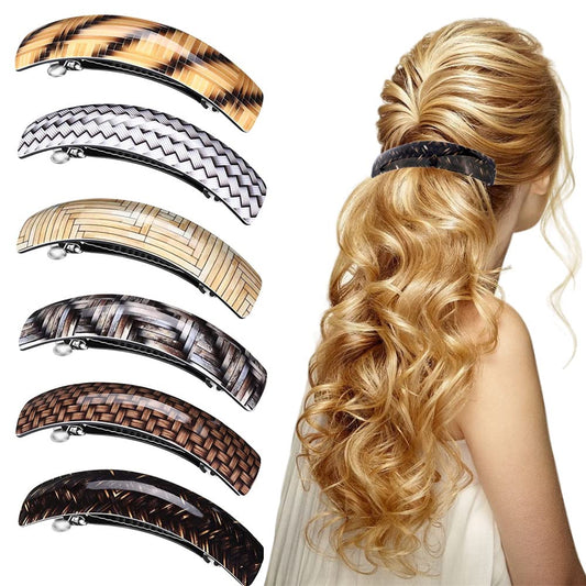 6 Pieces Large Hair Barrettes For Women, Vintage Striped Acrylic Large French Automatic Hair Clips For Women Girls And Hair Clas