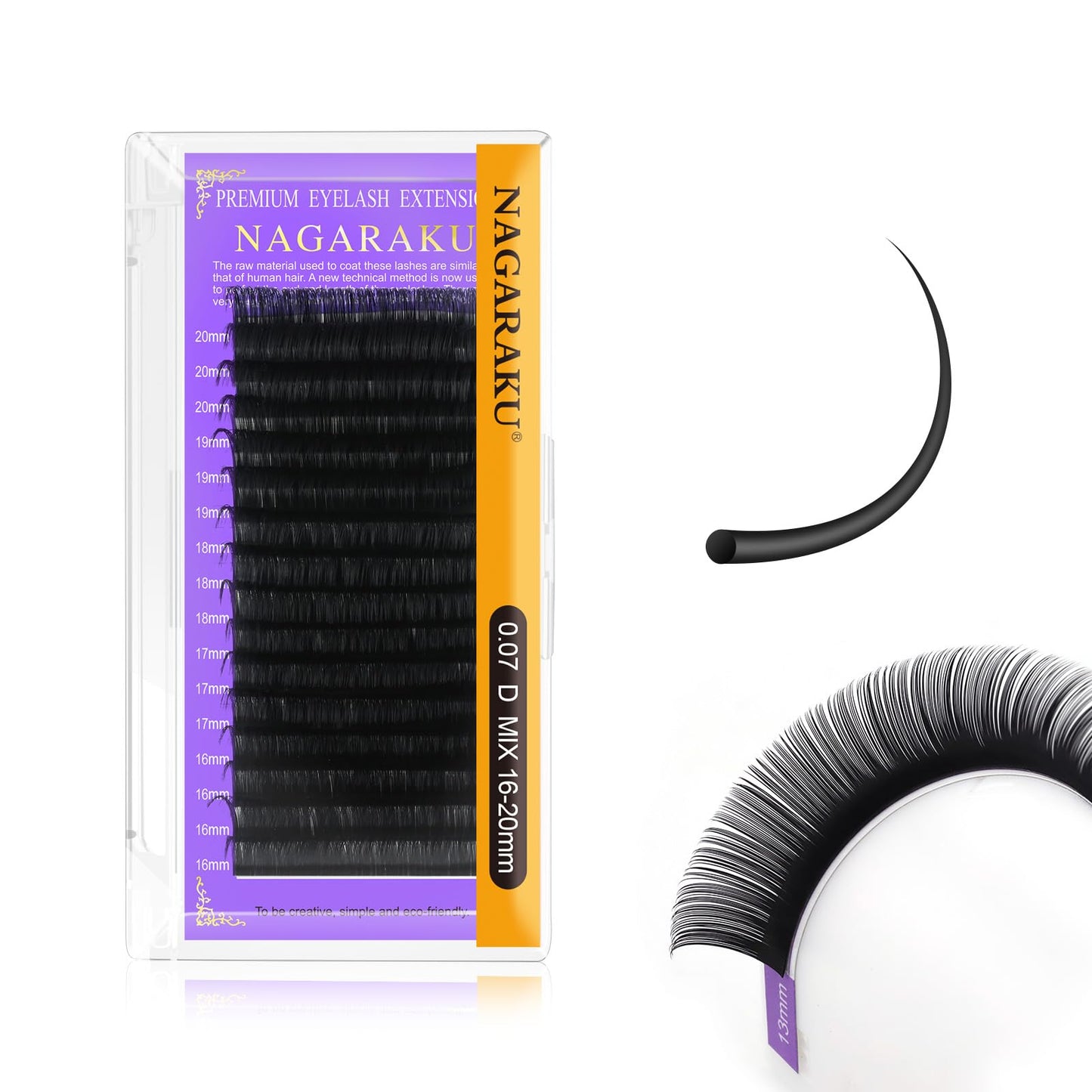 Nagaraku Eyelash Extensions 0.07Mm D Curl 16-20Mm Mix Tray Individual Lashes Classic Matte Black 16 Rows Professional Beauty Sal
