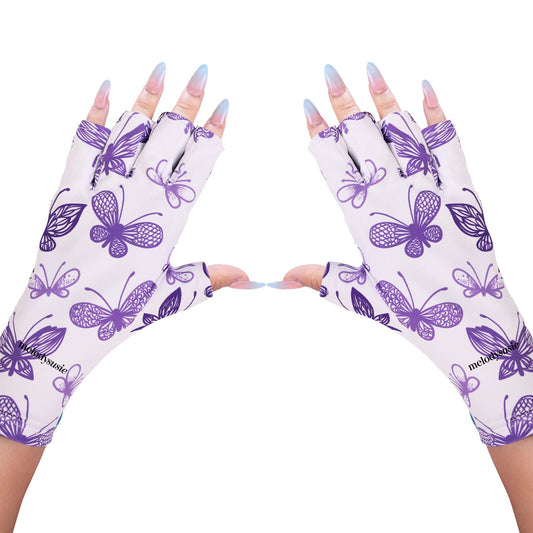 Melodysusie Anti Uv Gloves For Gel Nail Lamp, Professional Protection Gloves For Manicures, Purple Butterfly Uv Shield Gloves, N