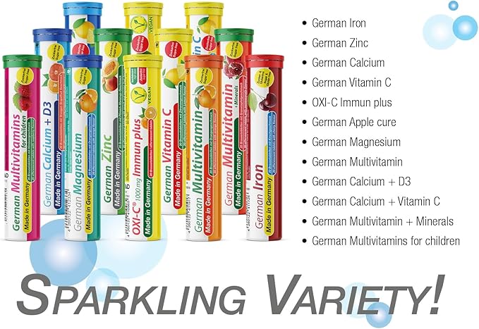 T&D German Calcium 500 mg - 100 Vegan Drink Effervescent Tablets - Lemon Lime Flavor - Made in Germany