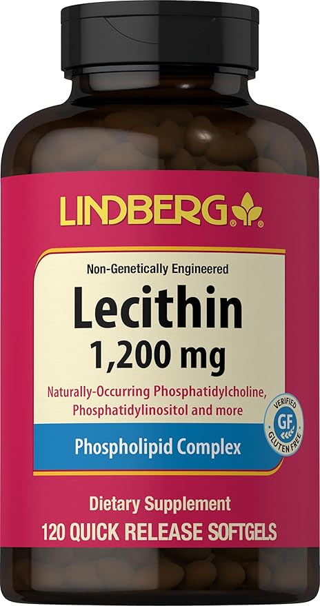 Lindberg Lecithin 1200mg Supplement | for Men & Women | 120 Softgel Capsules | Phospholipid Complex | Non-GMO, Gluten Free
