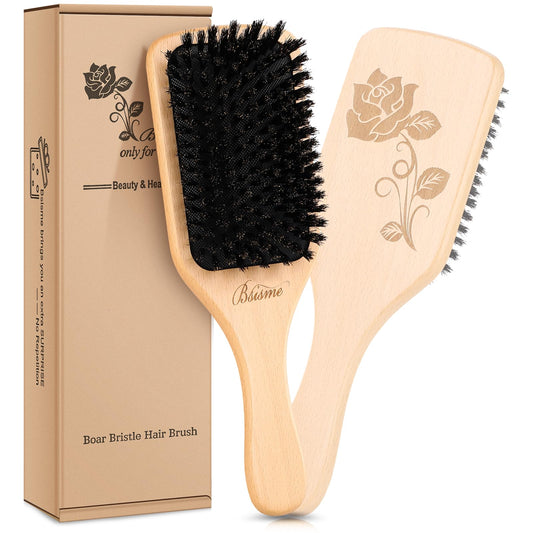 Bsisme Hair Brush, Boar Bristle Hair Brushes For Women Men Kid, Natural Bristles Paddle Brush For Thin Fine Hair, Restore Shine