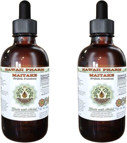 Maitake Alcohol-Free Liquid Extract, Organic Maitake (Grifola Frondosa) Dried Mushroom Glycerite Natural Herbal Supplement, Hawaii Pharm, USA 2x2 oz
