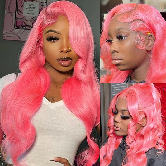 Manyisi Pink Lace Front Wig Human Hair - Body Wave 13X4 Pink Hd Lace Front Wigs Human Hair Pre Plucked With Baby Hair Pink Color