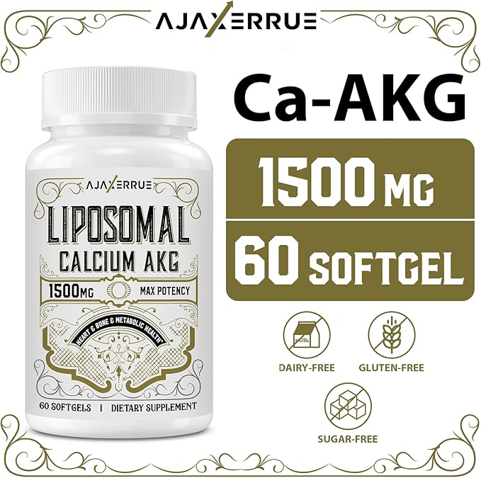 Liposomal Calcium AKG Supplement 1500 MG (Alpha-Ketoglutaric Acid), High Absorption, More Effective Than AAKG, Ca AKG for Longevity, Age Defense, Cellular Energy, Metabolic Function, 240 Softgels