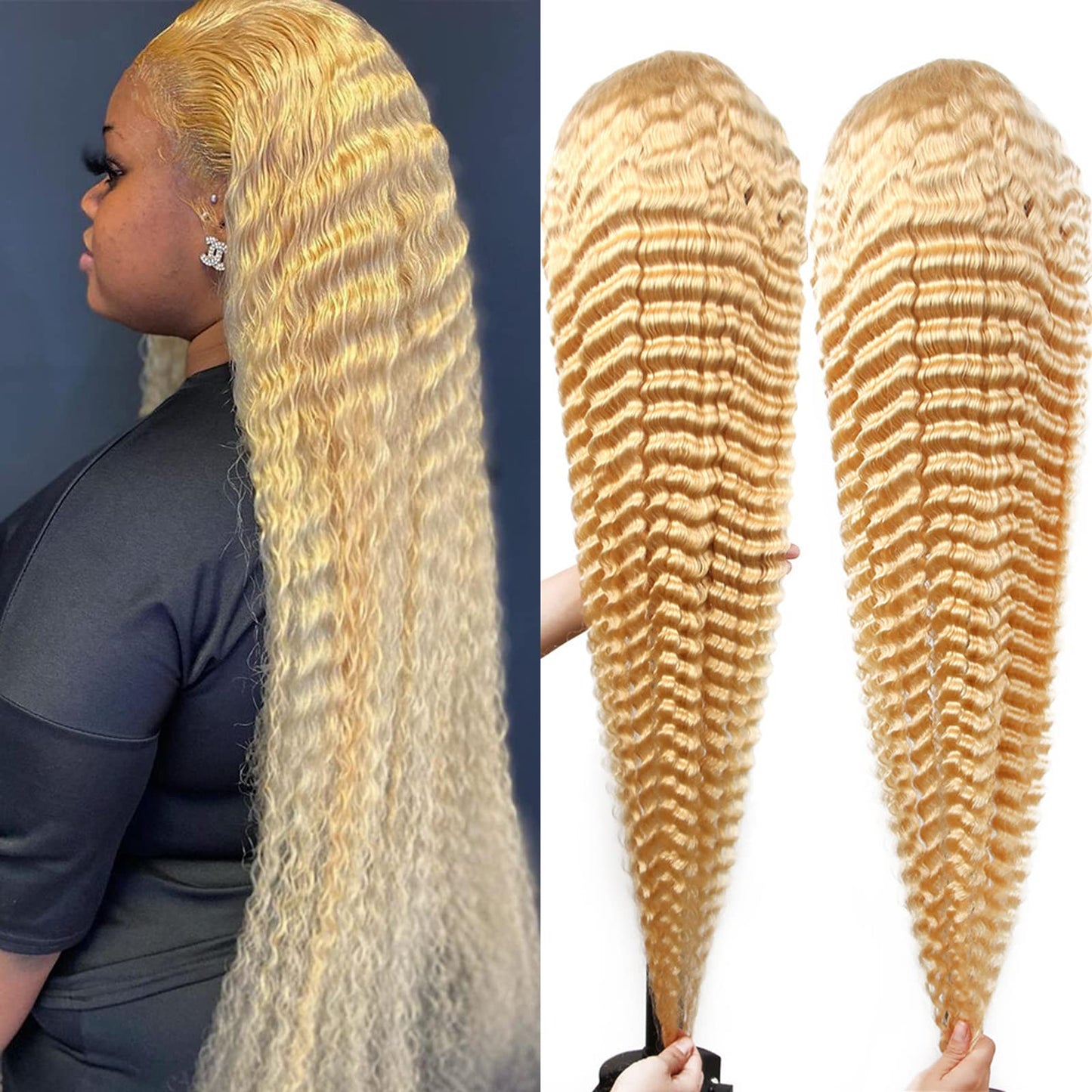 Supsyousf 30 Inch Lace Front Wig Human Hair 613 13X6 Transparent Lace Deep Wave 180 Density Free Part Blonde Lace Front Wigs Hum