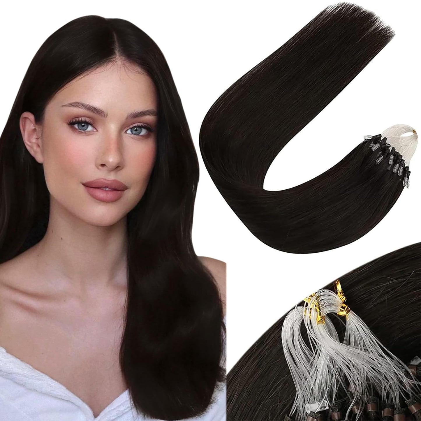 Sunny Hair Brown Micro Hair Extensions Human Hair 16Inch Dark Brown Micro Loop Hair Extensions Remy Micro Beads Hair Extensions