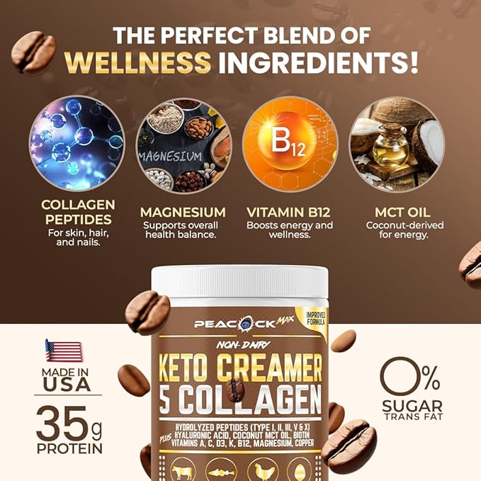 Collagen Keto Creamer Powder, Coconut MCT, Peptides, Unflavored, Hydrolyzed, B12, Magnesium (48.88 oz (Pack of 4))
