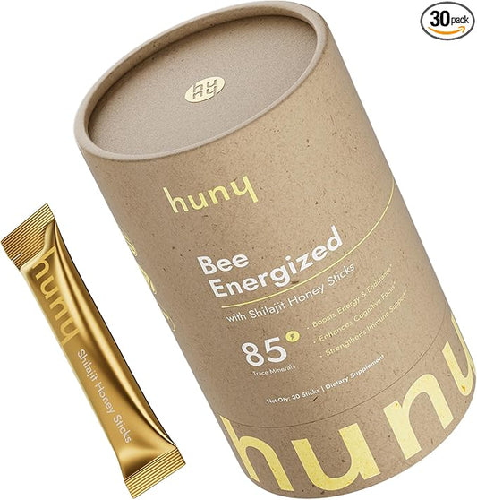 Bee Energized with Shilajit Honey Sticks | 85+ Trace Minerals for Clean Energy, Focus & Immune Support | Pure Himalayan Shilajit for Men & Women | 30 Count (Pack of 1)