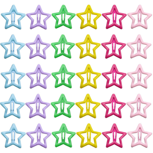30 Pack Star Snap Hair Clips Non-Slip Toddlers Colorful Cute Lovely Metal Hair Barrettes Hair Accessories For Women Girls Mixed