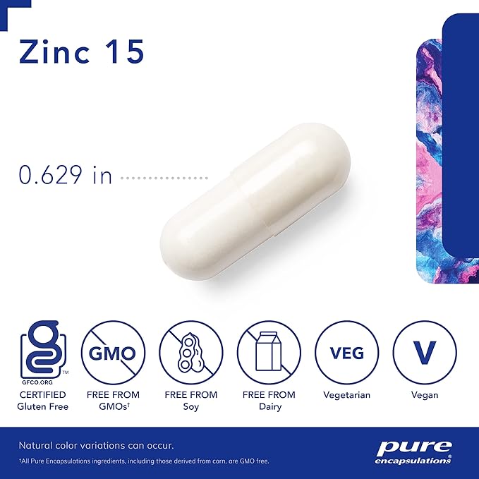 Pure Encapsulations Zinc 15 mg - Zinc Picolinate Supplement for Immune System Support, Growth & Development - for Wound Healing - 30 Capsules