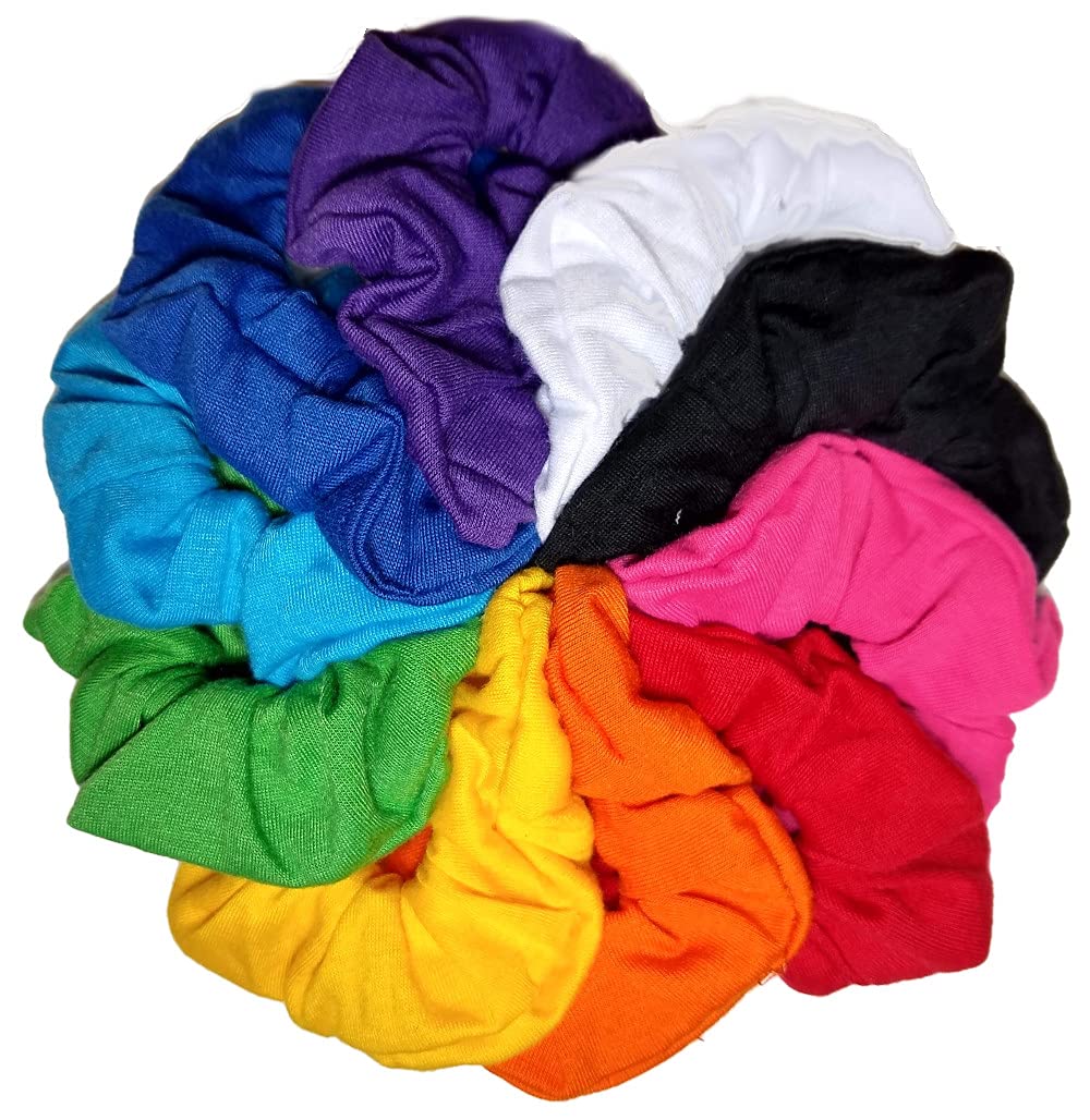 Cotton Scrunchie Set, Set Of 10 Soft Cotton Scrunchies (Bright Color Assortment)