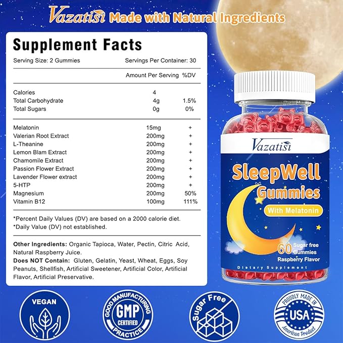 Sleep Gummies for Adults and Kids - Sugar Free Melatonin Gummies with Magnesium, L-Theanine, Vitamin B12, Vegan - 120 Raspberry Flavored Gummies