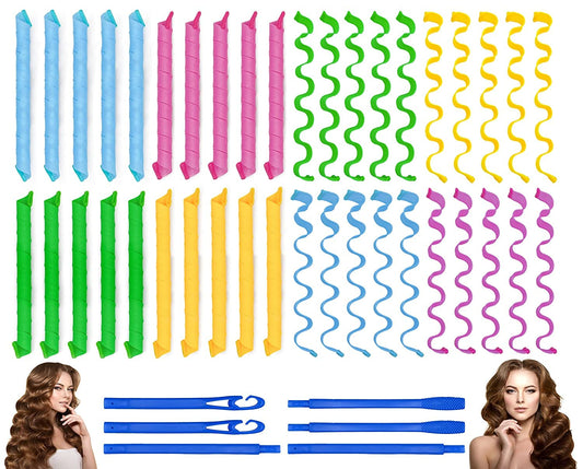 40Pcs Hair Curlers Heatless Wave And Spiral Two Styles Formers(16Inches) With 4Pcs Styling Hooks Magic Hair Rollers No Heat Dama