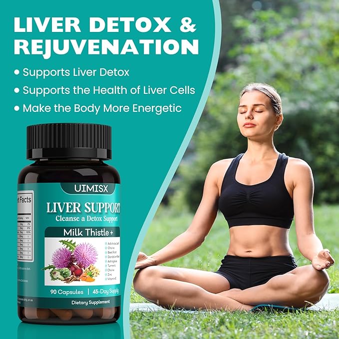 Milk Thistle Supplement - Liver Detox Cleanse Formula Herbal Liver Support with Milk Thistle, Dandelion Root, Artichoke, Turmeric, Astragalus for Liver Health, 90 Capsules-60
