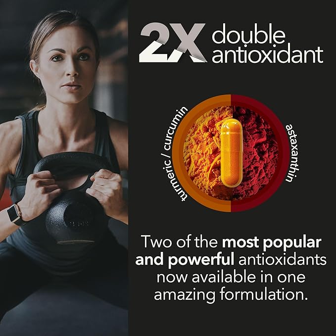 Organic Astaxanthin Plus Turmeric Supplement, Bioperine Black Pepper, Eye, Heart, Skin, Joint, Back & Knee, Vegan, Gluten-Free, Antioxidant Extreme Healthforce, Turmeric Curcumin Supplement, 30-Days