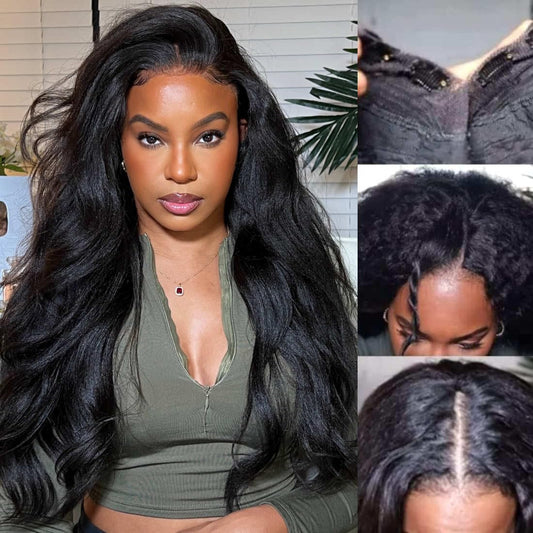 Beauty Forever V Part Wig Human Hair Kinky Straight No Leave Out Upgraded U Part Wigs For Women,10A Grade Yaki Straight Wear And