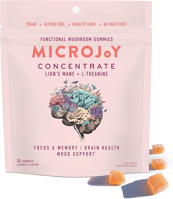 Concentrate Gummies – Focus, Memory, Brain Health & Mood Support Supplement – Vegan, Non-GMO, Gluten-Free - Lemon Flavor (30 Servings)