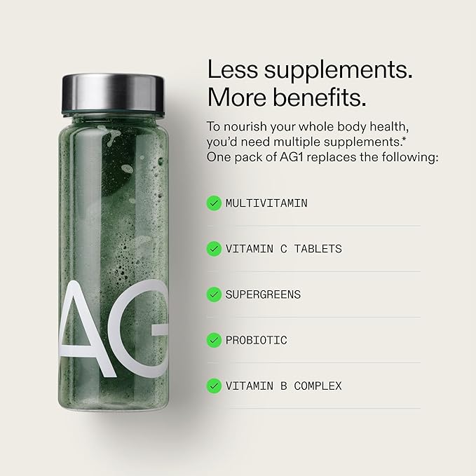 AG1 Greens Powder Supplement | Improve Gut Health | Multivitamin, Probiotic, Gluten Free, Vegan and Keto Friendly | 75 Vitamins (Athletic Greens) - Family Value Kit