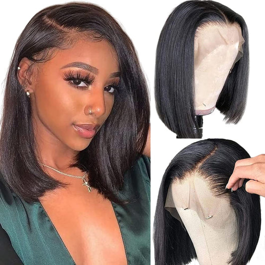 Bob Wig Lace Front Wigs Pre Plucked With Baby Hair 180% Density Short Bob Wigs For Women Straight Bob Frontal Wigs Natural Black
