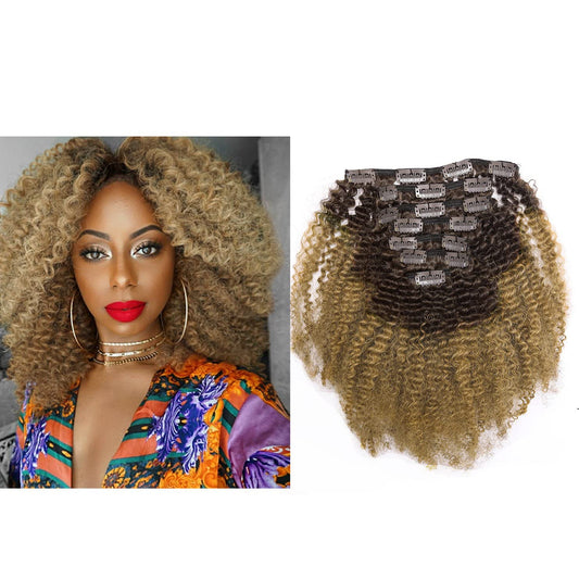 Lacer Hair 4A 4B Afro Kinky Curly Remy Human Hair Extensions Clip In Hair Extension Double Weft Human Hair Two Tone Clip In Curl