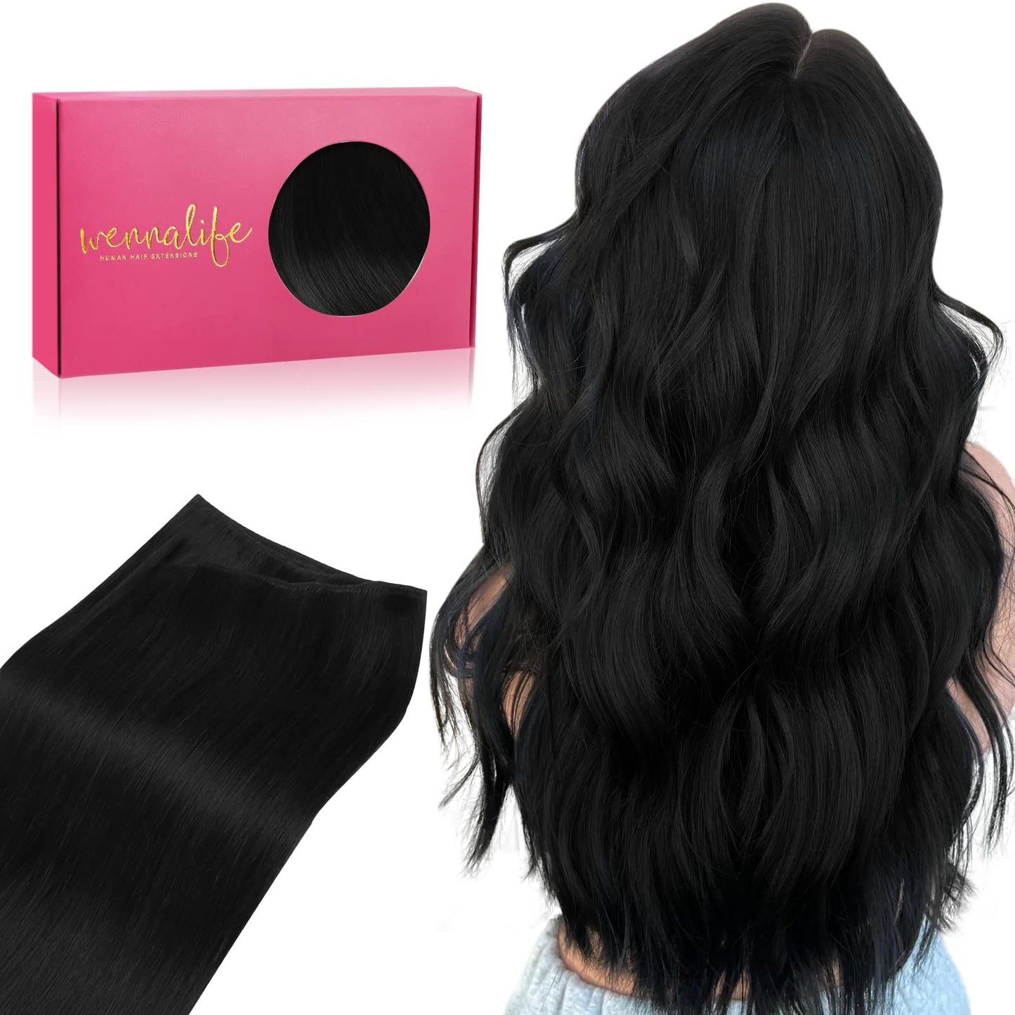 Wennalife Sew In Hair Extensions Real Human Hair, 14 Inch 80G Light Blonde Highlighted Golden Blonde Machine Weft Hair Extension