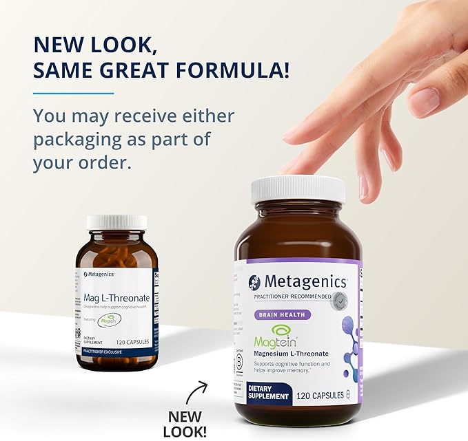 Metagenics Magnesium L-Threonate - 147 mg Magnesium as L-Threonate - Magtein Magnesium - for Brain Health* - Mineral Supplement - Non-GMO & Gluten-Free - 120 Capsules
