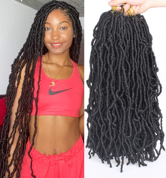 Leeven 24 Inch Long Messy Faux Locs Crochet Braids Hair 7 Packs Natural Black Distressed Faux Soft Locs Crochet Hair 18 Strands/