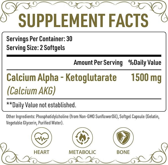 Liposomal Calcium AKG Supplement 1500 MG (Alpha-Ketoglutaric Acid), High Absorption, More Effective Than AAKG, Ca AKG for Longevity, Age Defense, Cellular Energy, Metabolic Function, 360 Softgels