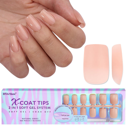 Btartboxnails Short Sqaure Gel Nail Tips - Pre Colored Soft Gel Nail Tips, Skin Tones Press On Nails, Natural Xcoattips Pre Appl