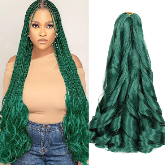 Luoyudu Green French Curl Braiding Hair 24 Inch Bouncy Braiding Hair 8 Pack Curly Braiding Hair 75G/Pack Loose Wave Crochet Hair