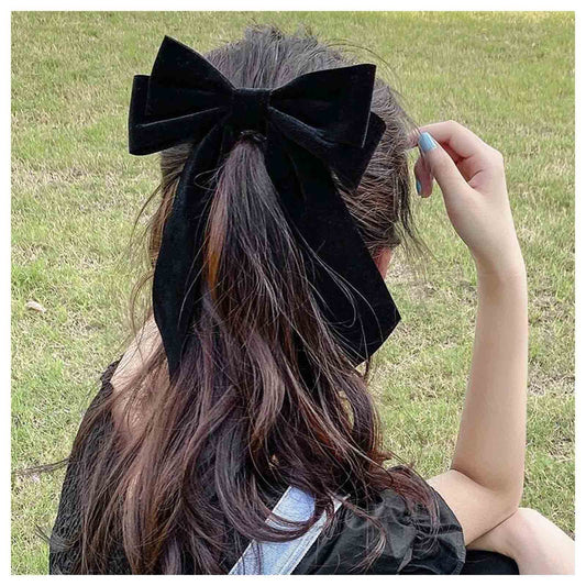 Andelaisi Vintage Black Velvet Bow Hair Clips Long Tail Satin Hairclips Barrettes Velvet Ribbon Hair Clip Barrette French Bowkno
