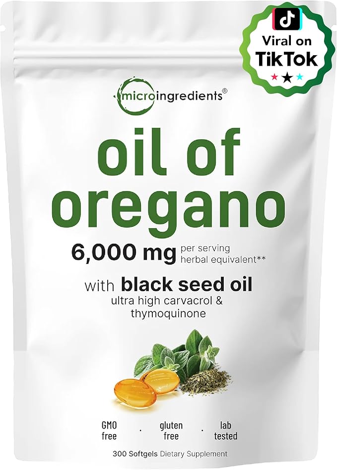 Micro Ingredients Oil of Oregano Softgels 6,000mg Per Serving & Vitamin D3 5000 IU Plus K2 (MK-7) 100 mcg, 300 Virgin Coconut Oil Softgels Bundle Pack | 4X Strength Carvacrol & Thymoquinon | Essential