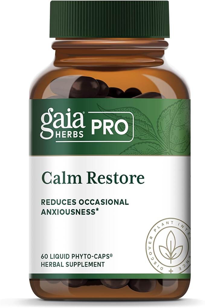 Gaia Herbs Pro Calm Restore - Nervous System Support Supplement* - Calm Support Supplement* with Skullcap Chamomile Holy Basil & Lavender - 60 Liquid Phyto-Caps (20 Servings)