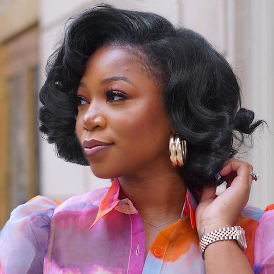 Lady Miranda Short Curly Wig Short Bob Loose Wave Wigs For Black Women Lace Part Wig Side Part Wigs Nature Curly Synthetic Heat