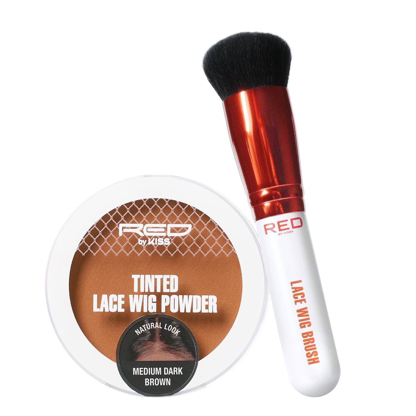 Red By Kiss Lace Wig Brush And Lace Wig Tinted Powder Set (Medium Dark Brown Set)